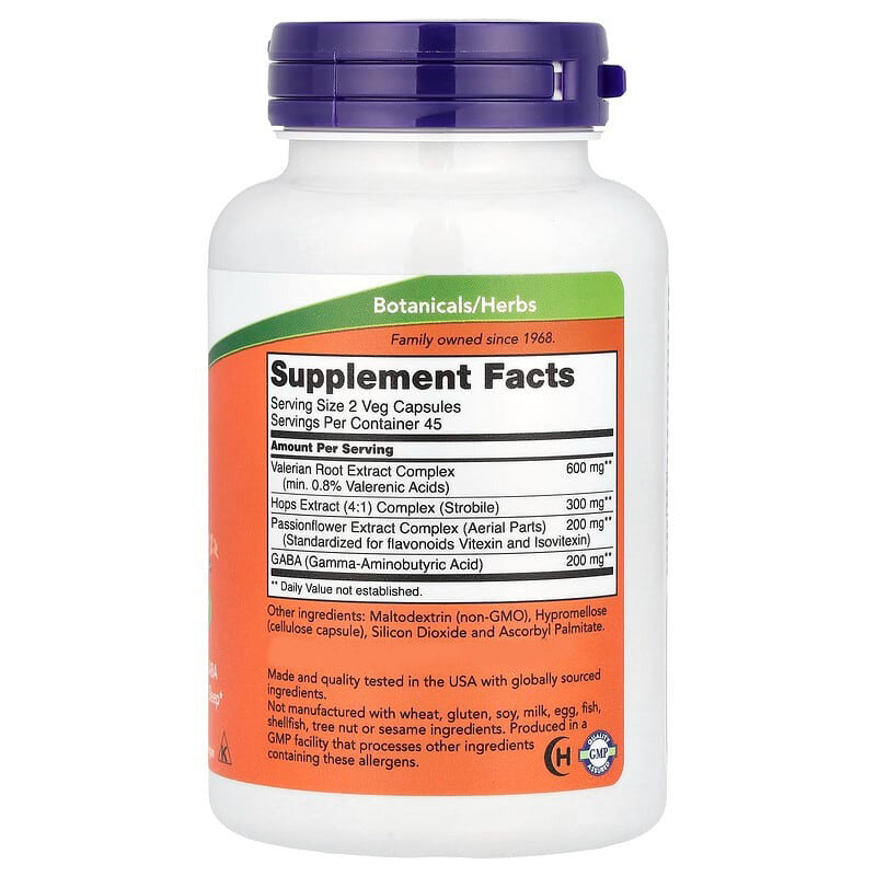 NOW Sleep – Baldrianwurzelextrakt, Hopfen, Passionsblume und GABA, 90 Gemüsekapseln