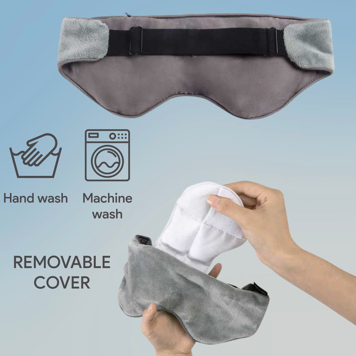 Beschwerte Schlafmaske mit herausnehmbaren Einsätzen