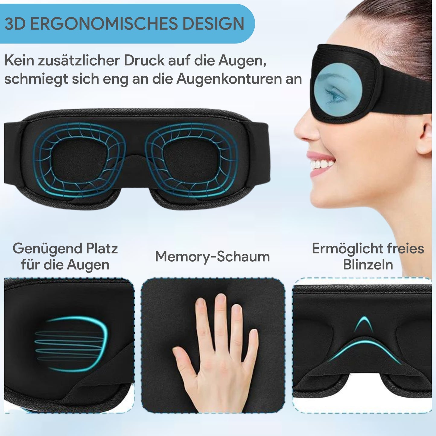 Breathable 3D Contoured Sleep Mask – Soft Ergonomic Eye Mask for Restful Sleep -EU-