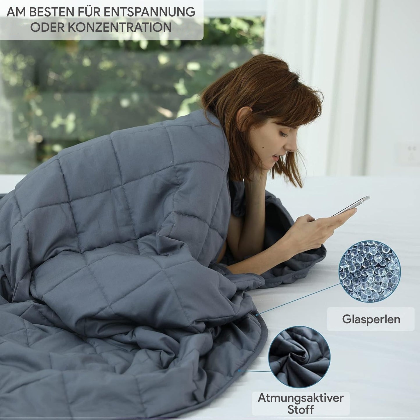 Gewichtsdecke für sensorische Entspannung – Leichter Schlafkomfort für tiefe Entspannung 180 x 120 cm -EU-