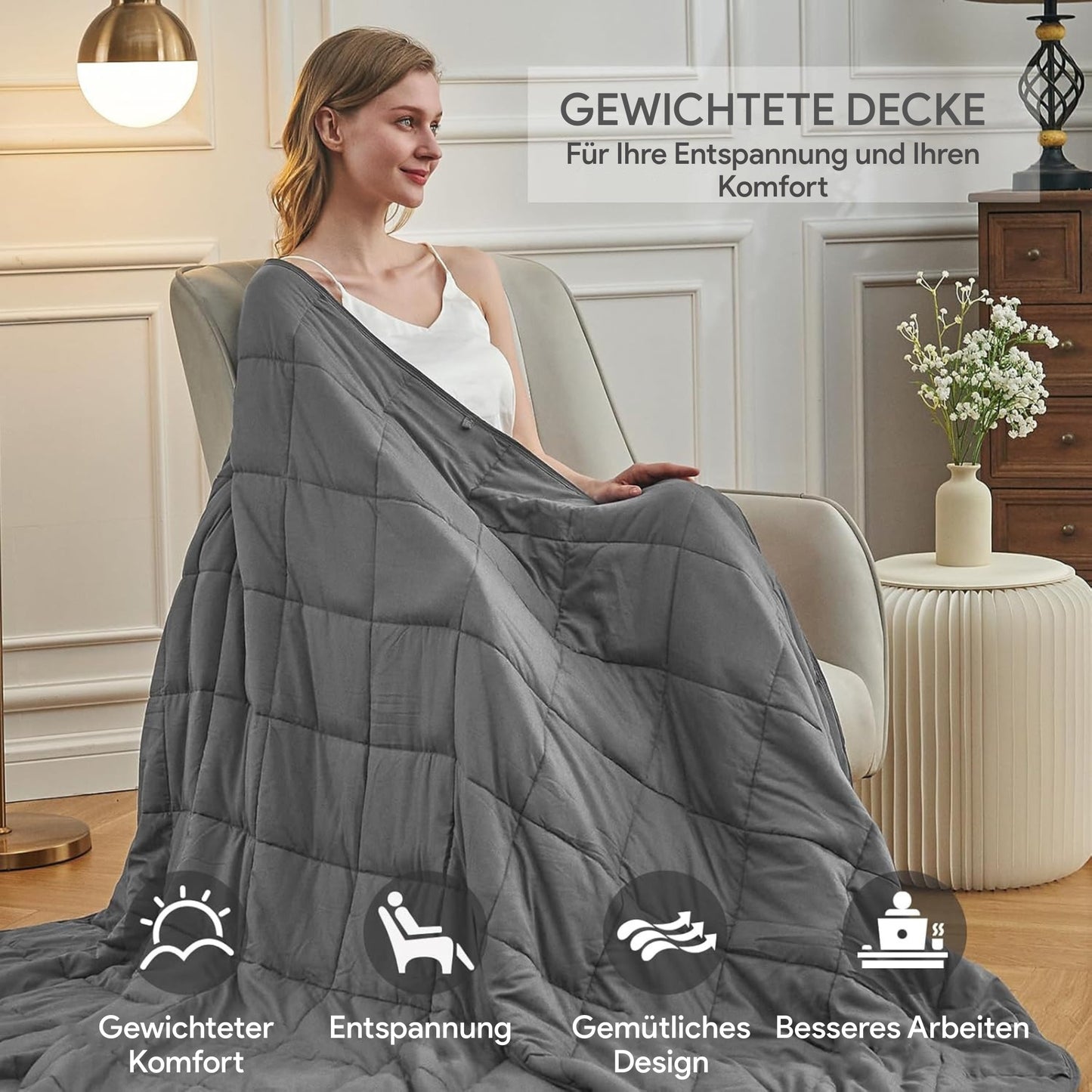 Gewichtsdecke für sensorische Entspannung – Leichter Schlafkomfort für tiefe Entspannung 180 x 120 cm -EU-