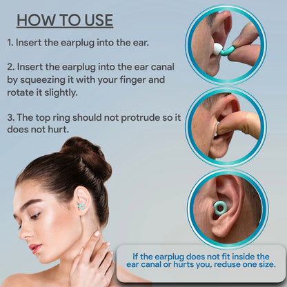 Comfortable Earplugs for Sleep, Work & Travel - White and green
